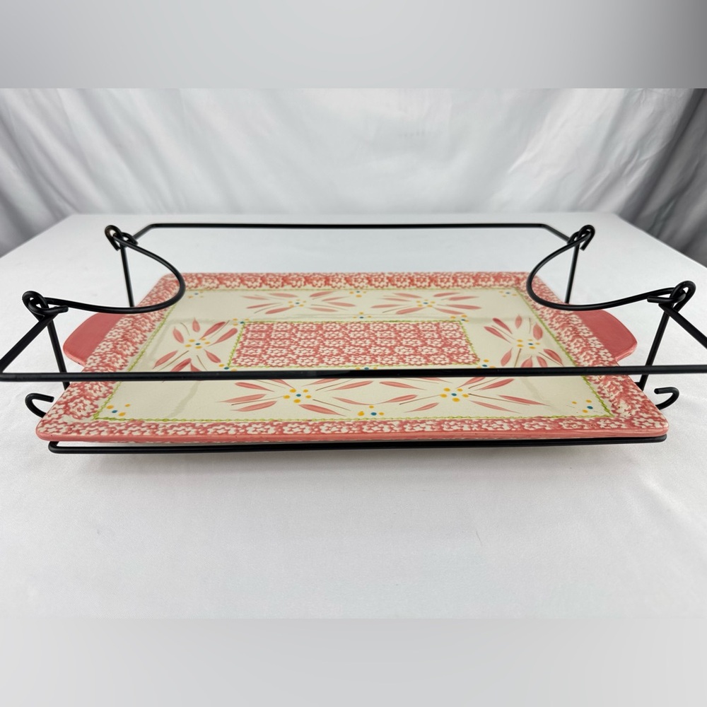 Temp-Tations Old World Pink Serving Tray with Black Metal Rack